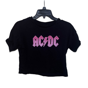Wonder Nation Black with pink AC/DC Graphic Crop Top tee shirt